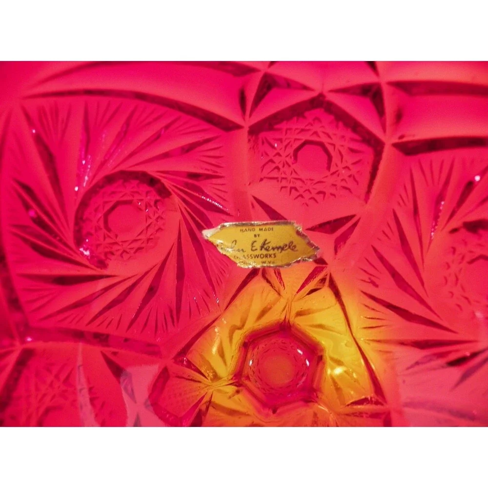 Ruby Red Amberina Compote Kemple Glass‎ SUNBURST Candy Dish